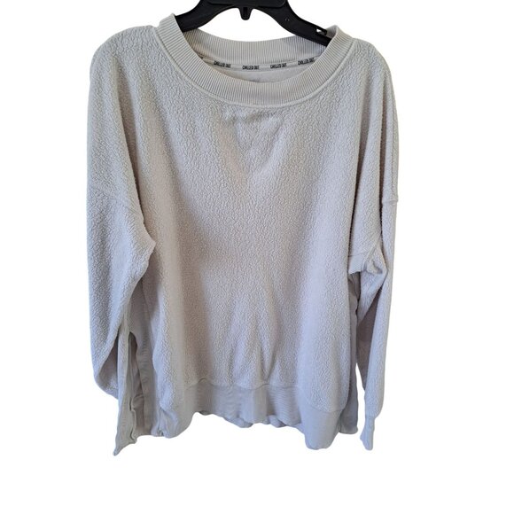 aerie Tops - Aerie Chilled Out Large Beige Sherpa Sweatshirt Ribbed Side Panels Women's Cozy